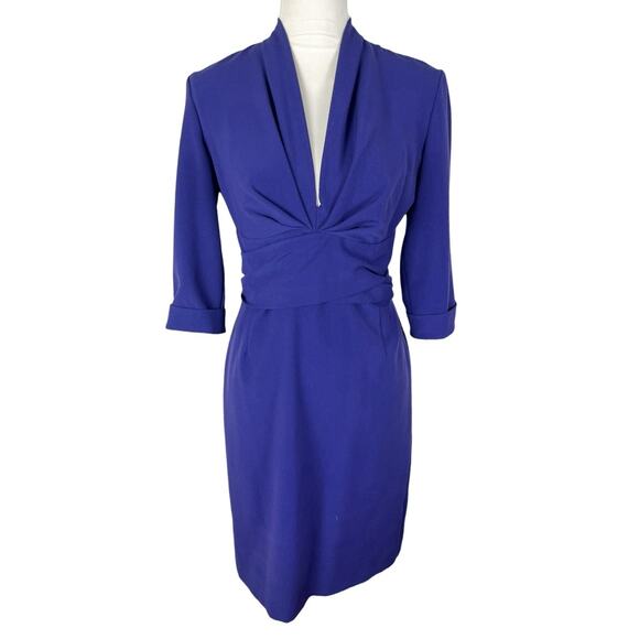 Black Halo Dresses & Skirts - Black Halo Sheath Dress Wrap Snap Belt Half Sleeve Back Zip Career Work Size 6